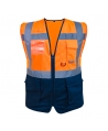 Chaleco reflectivo bicolor amarillo/azul con bolsillos tipo supervisor