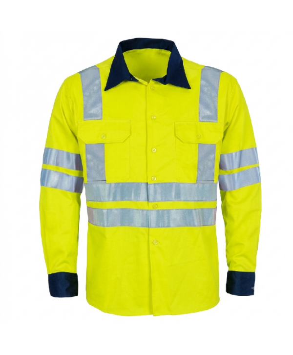 Long sleeve orange shirt, 100% cotton with reflective tapes
