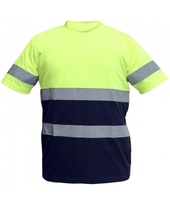 Sweaters de tela tipo DRY-FIT de cuello redondo con manga corta y cintas reflectivas bicolor