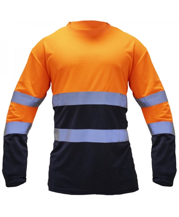 Sweaters de tela tipo DRY-FIT de cuello redondo con manga larga y cintas reflectivas bicolor