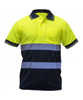 Sweater tipo polo DRY-FIT de manga corta con cintas reflectivas, bicolor