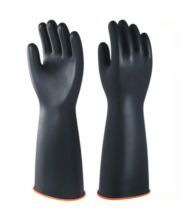 Guante de caucho negro largo de 18'' con palma lisa